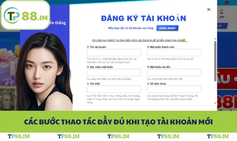 Đăng Ký TP88 2 Các bước thao tác đầy đủ khi tạo tài khoản mới