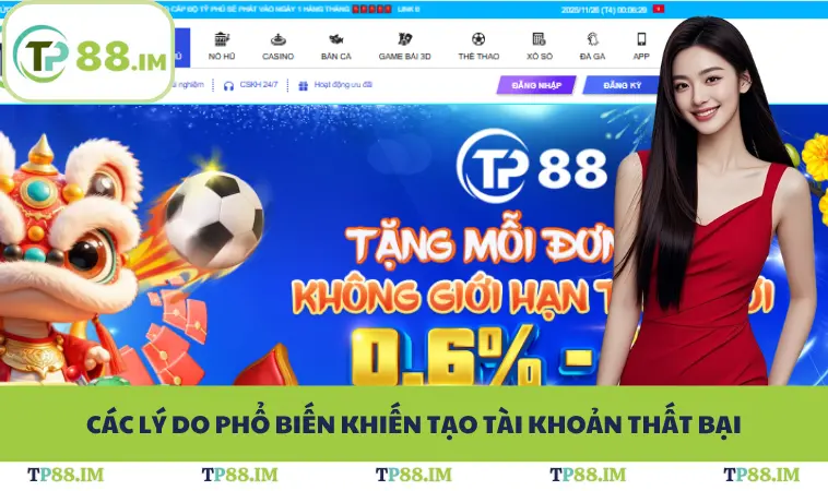 Đăng Ký TP88 3 Các lý do phổ biến khiến tạo tài khoản thất bại