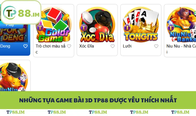 Những tựa game bài 3D TP88 được yêu thích nhất
