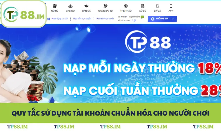 Điều Khoản Sử Dụng TP88 2 Quy tắc sử dụng tài khoản chuẩn hóa cho người chơi