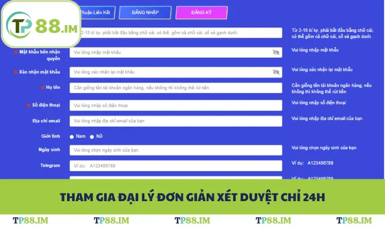 Tham gia đại lý đơn giản xét duyệt chỉ 24h
